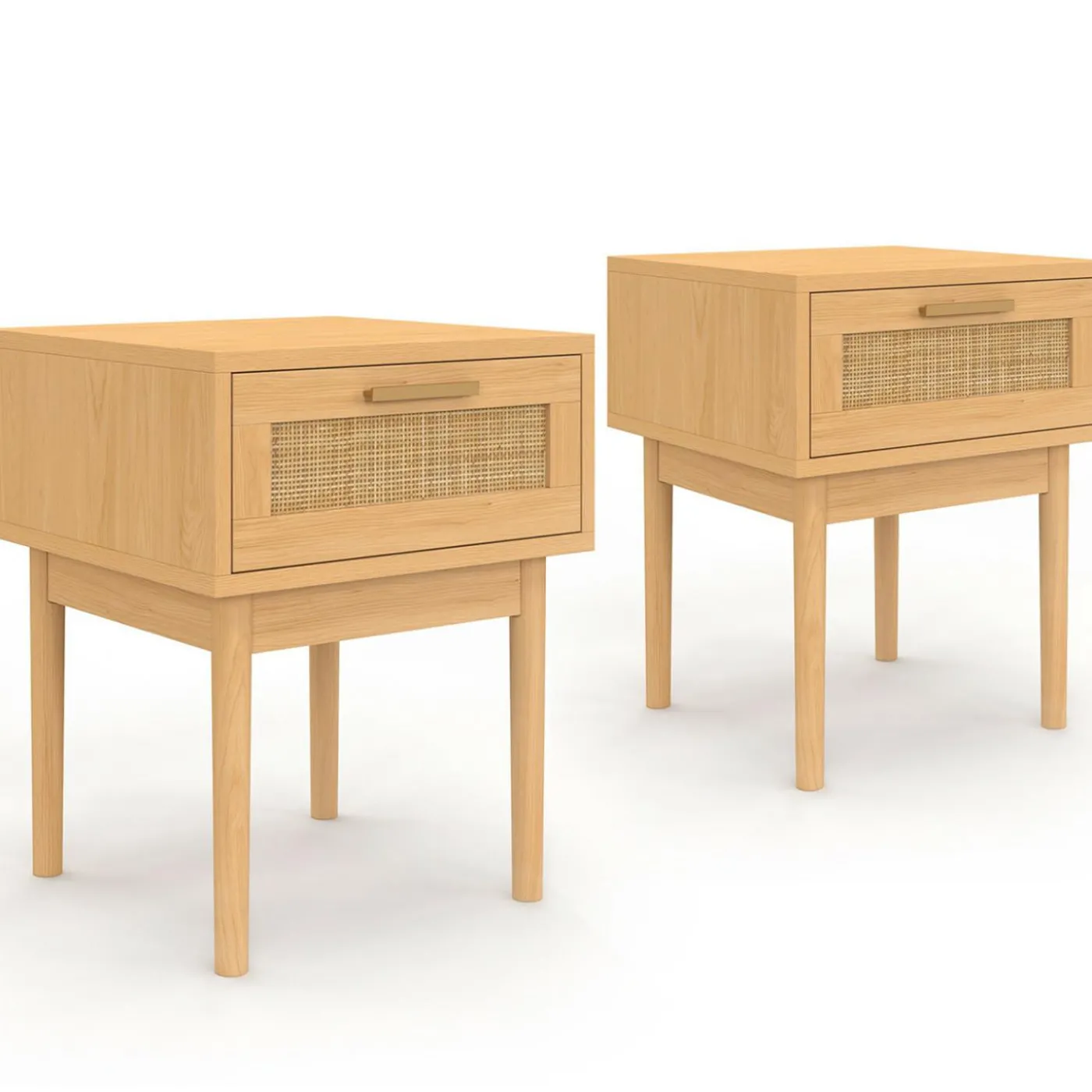 lot de 2 tables de chevet en bois cannage effet naturel avec 1 tiroir