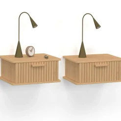 Lot de 2 tables de chevet suspendues lattes tasseau bois 1 tiroir