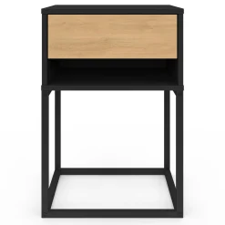 Lot de 2 tables de chevet 1 tiroir façon hêtre et 1 niche noire