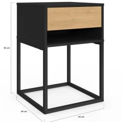 Lot de 2 tables de chevet 1 tiroir façon hêtre et 1 niche noire