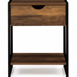 Lot de 2 tables de chevet métal et bois foncé