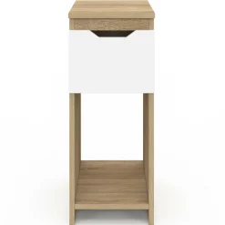 Lot de 2 tables de chevet 1 tiroir avec niche bois façon hêtre et blanc