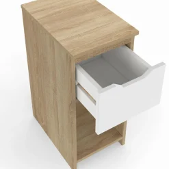 Lot de 2 tables de chevet 1 tiroir avec niche bois façon hêtre et blanc