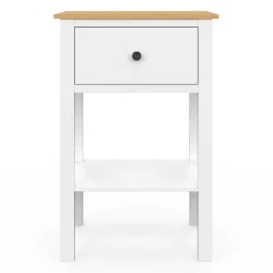 Lot de 2 tables de chevet 1 tiroir et 1 tablette blanc et plateau bois