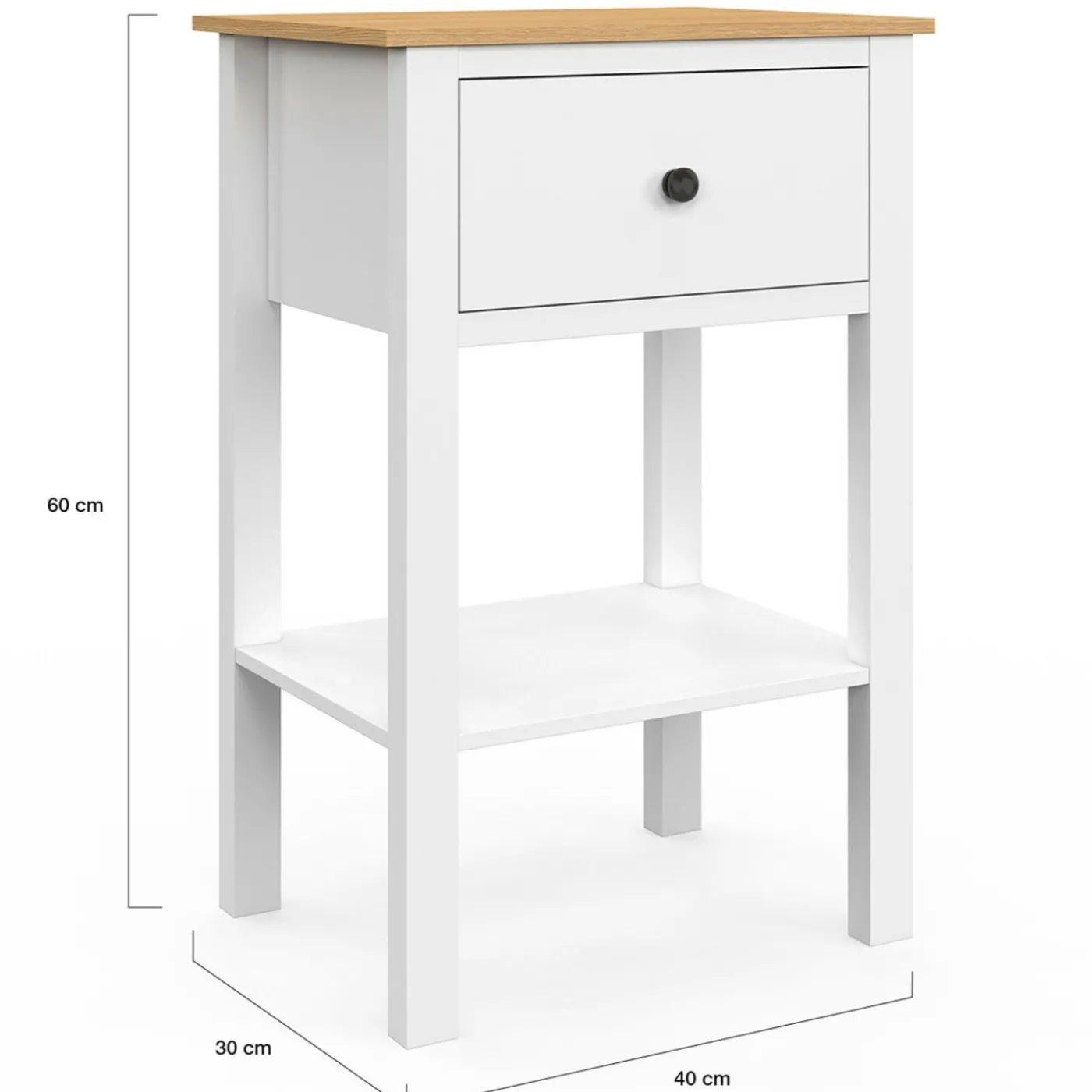 Lot de 2 tables de chevet 1 tiroir et 1 tablette blanc et plateau bois