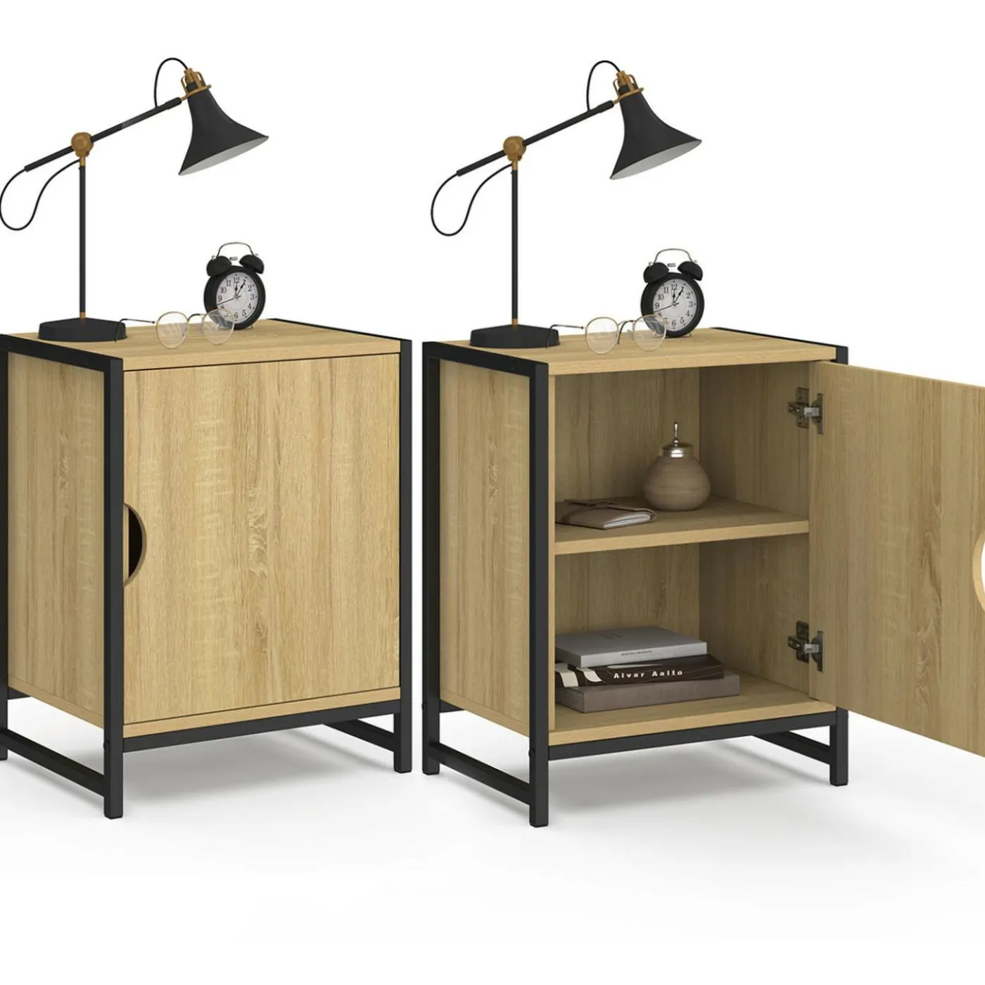 Lot de 2 tables de chevet 1 porte design industriel