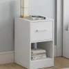 Lot de 2 tables de chevet 1 tiroir en tissu avec niche bois blanc