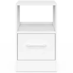 Lot de 2 tables de chevet 1 tiroir en tissu avec niche bois blanc