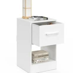 Lot de 2 tables de chevet 1 tiroir en tissu avec niche bois blanc