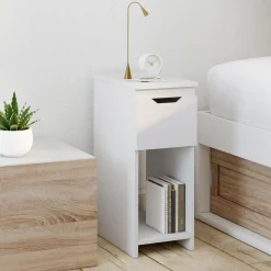 Lot de 2 tables de chevet 1 tiroir avec niche blanc