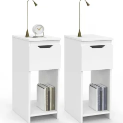 Lot de 2 tables de chevet 1 tiroir avec niche blanc