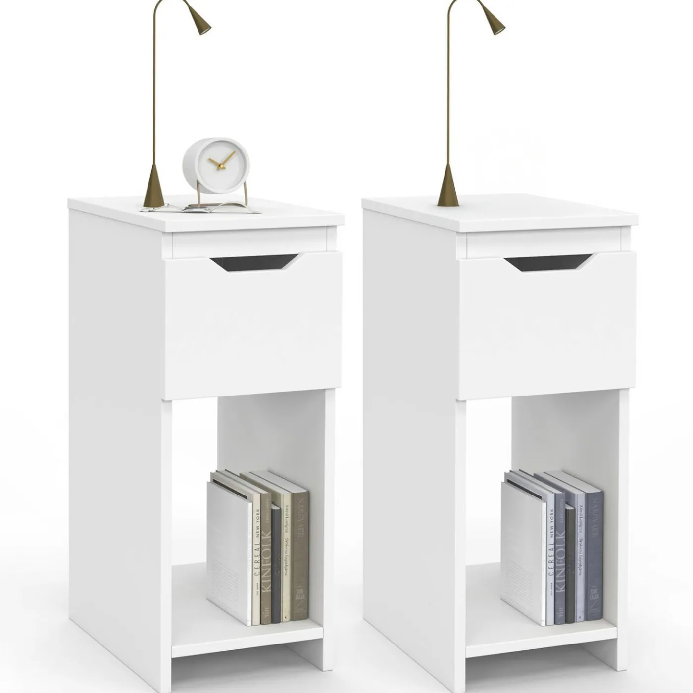 Lot de 2 tables de chevet 1 tiroir avec niche blanc