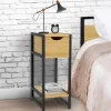 Lot de 2 tables de chevet gain de place bois et métal noir 1 tiroir 1 tablette style industriel