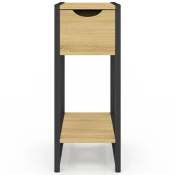 Lot de 2 tables de chevet gain de place bois et métal noir 1 tiroir 1 tablette style industriel