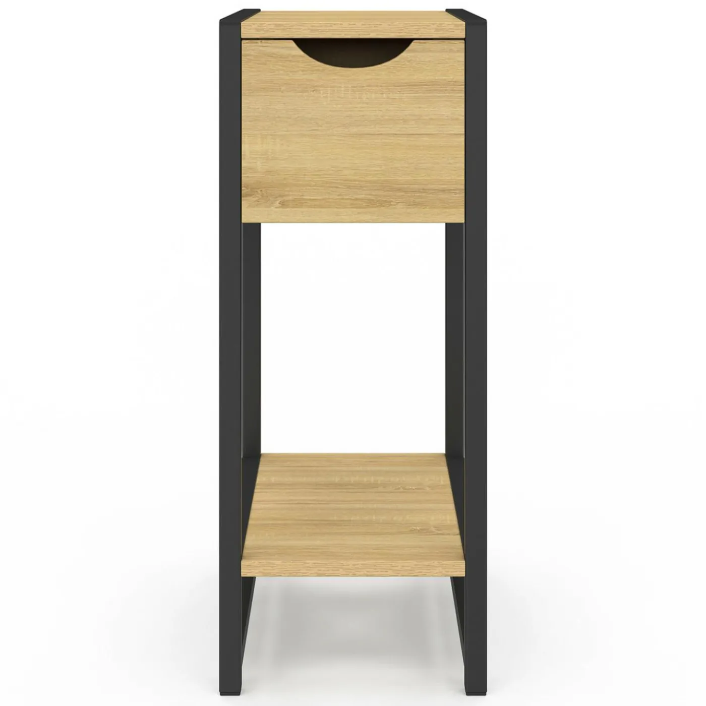 Lot de 2 tables de chevet gain de place bois et métal noir 1 tiroir 1 tablette style industriel