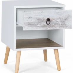 lot de 2 tables de chevet blanches effet vieilli 1 tiroir style scandinave
