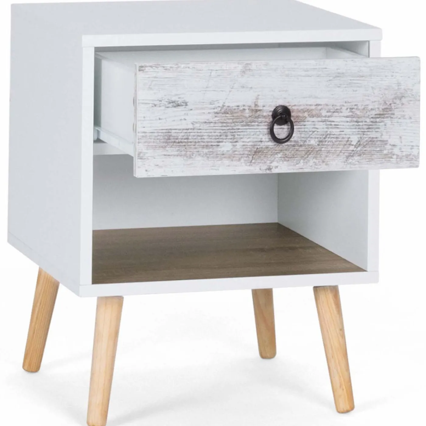 lot de 2 tables de chevet blanches effet vieilli 1 tiroir style scandinave