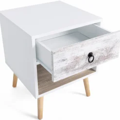 lot de 2 tables de chevet blanches effet vieilli 1 tiroir style scandinave