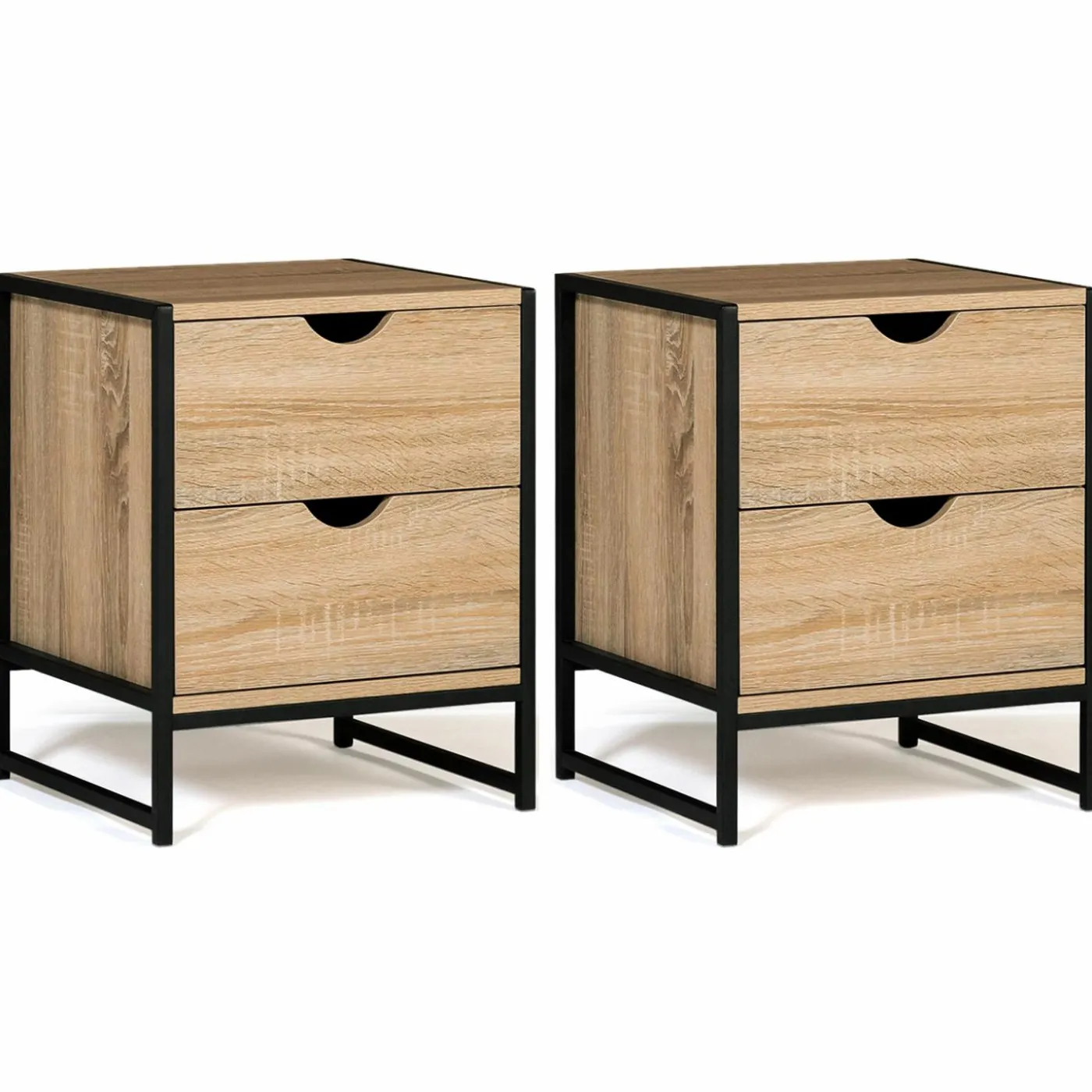 Lot de 2 tables de chevet industrielles 2 tiroirs