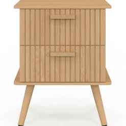 Lot de 2 tables de chevet 2 tiroirs lattes tasseau bois coloris chêne