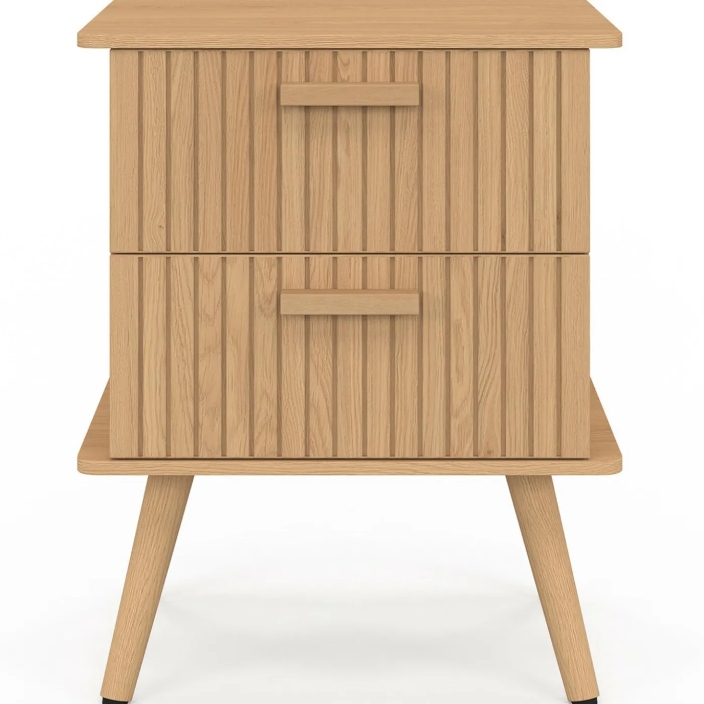 Lot de 2 tables de chevet 2 tiroirs lattes tasseau bois coloris chêne