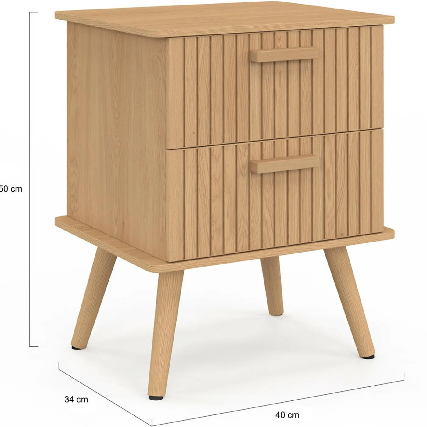 Lot de 2 tables de chevet 2 tiroirs lattes tasseau bois coloris chêne