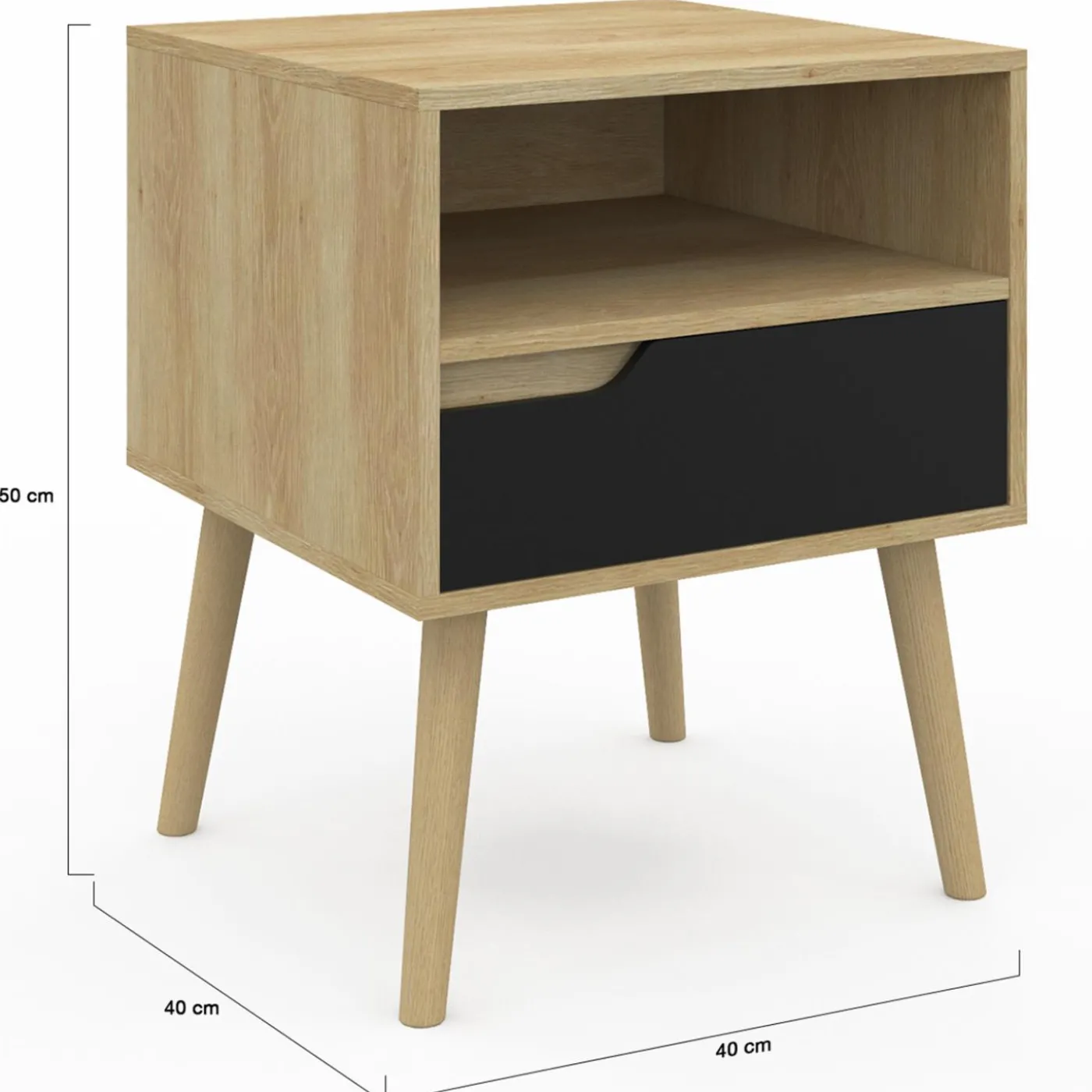 Lot de 2 tables de chevet scandinaves avec tiroir bois effet hêtre et noir