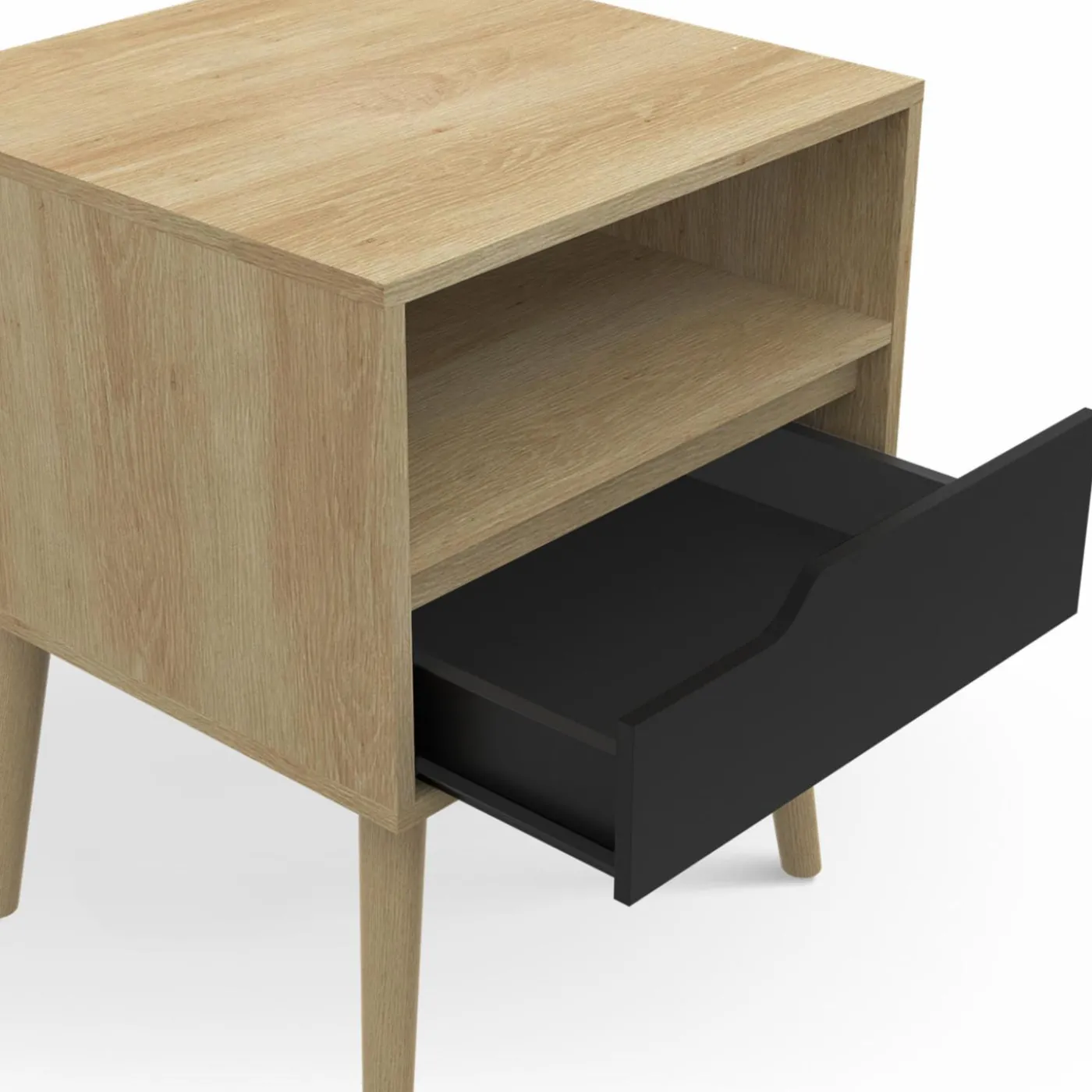 Lot de 2 tables de chevet scandinaves avec tiroir bois effet hêtre et noir