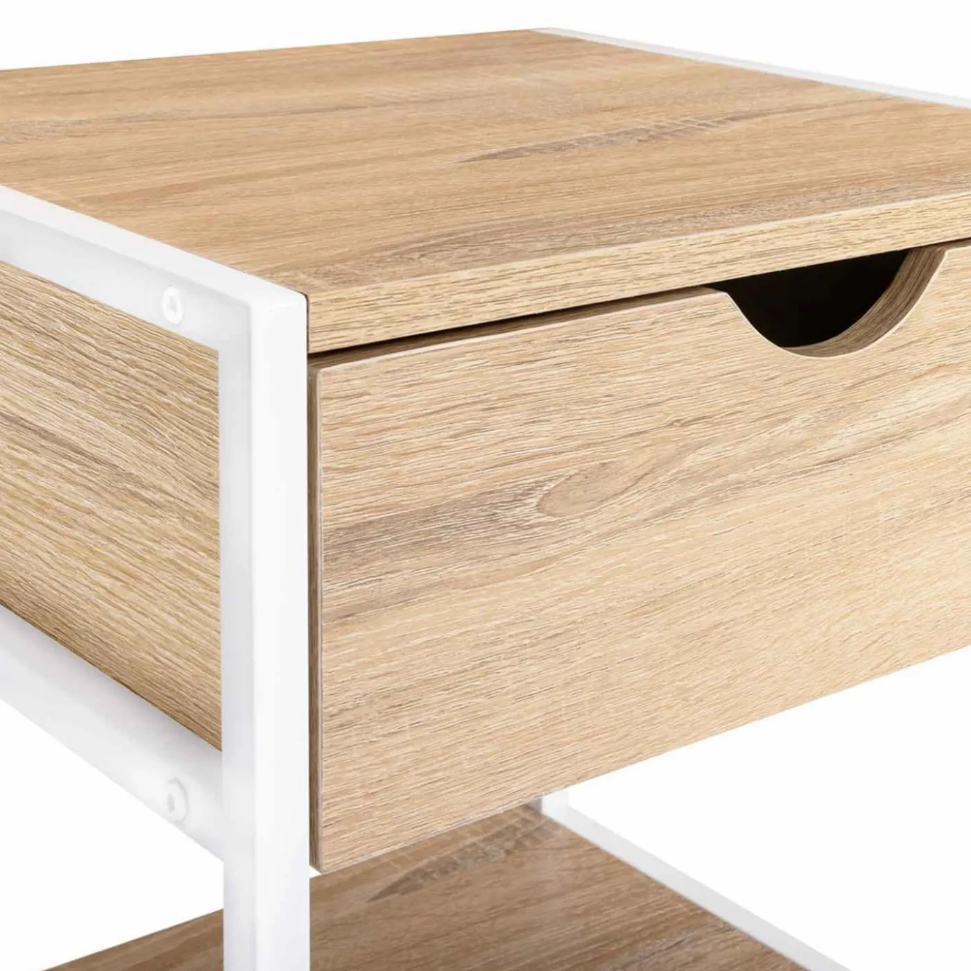 Lot de 2 tables de chevet métal blanc et bois