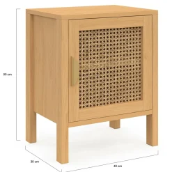Lot de 2 tables de chevet 1 porte cannage et bois