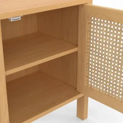 Lot de 2 tables de chevet 1 porte cannage et bois