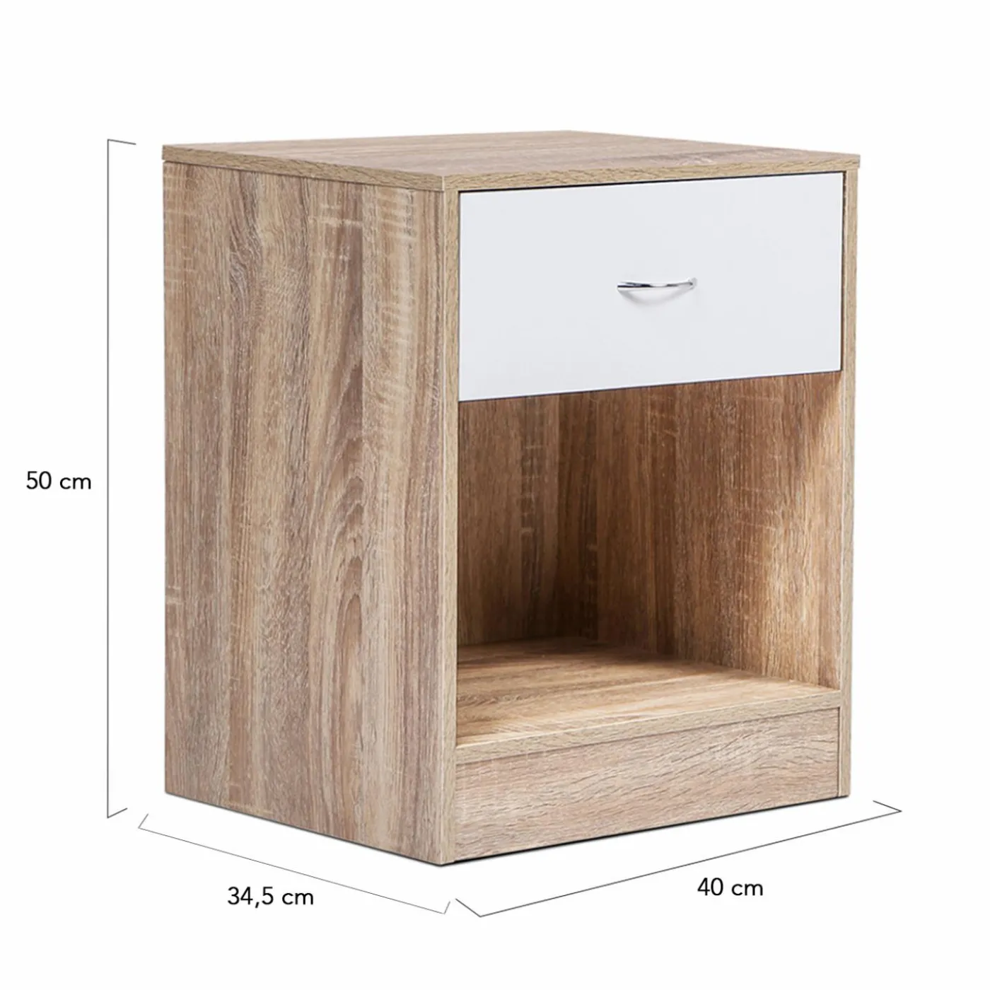 Lot de 2 tables de nuit bois façon hêtre tiroir blanc