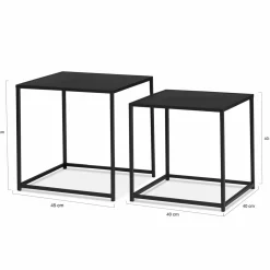 Lot de 2 tables gigognes métal noir carrées 40 cm et 45 cm