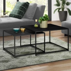 Lot de 2 tables gigognes métal noir carrées 60 cm et 70 cm