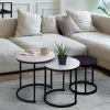 Lot de 3 tables gigognes rondes effet marbre et bois noir 35/40/45 cm