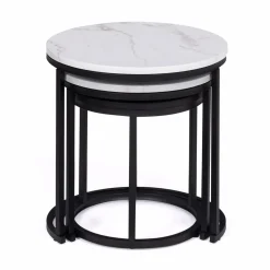 Lot de 3 tables gigognes rondes effet marbre et bois noir 35/40/45 cm