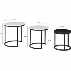 Lot de 3 tables gigognes rondes effet marbre et bois noir 35/40/45 cm