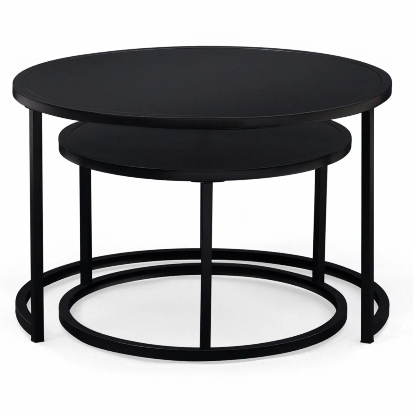 Lot de 2 tables gigognes rondes métal noir 54 cm et 70 cm