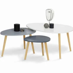 Lot de 3 tables gigognes scandinaves laquées blanc et gris