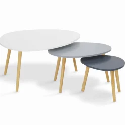 Lot de 3 tables gigognes scandinaves laquées blanc et gris
