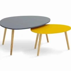 Lot de 2 tables gigognes scandinaves laquées gris et jaune