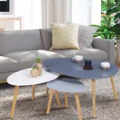 Lot de 3 tables gigognes scandinaves laquées blanche, gris clair et gris foncé