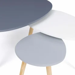 Lot de 3 tables gigognes scandinaves laquées blanche, gris clair et gris foncé