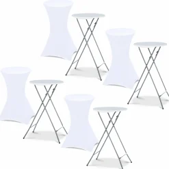 Lot de 4 tables hautes pliantes d’extérieur + housses blanches