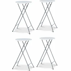 Lot de 4 tables hautes pliantes d’extérieur + housses blanches