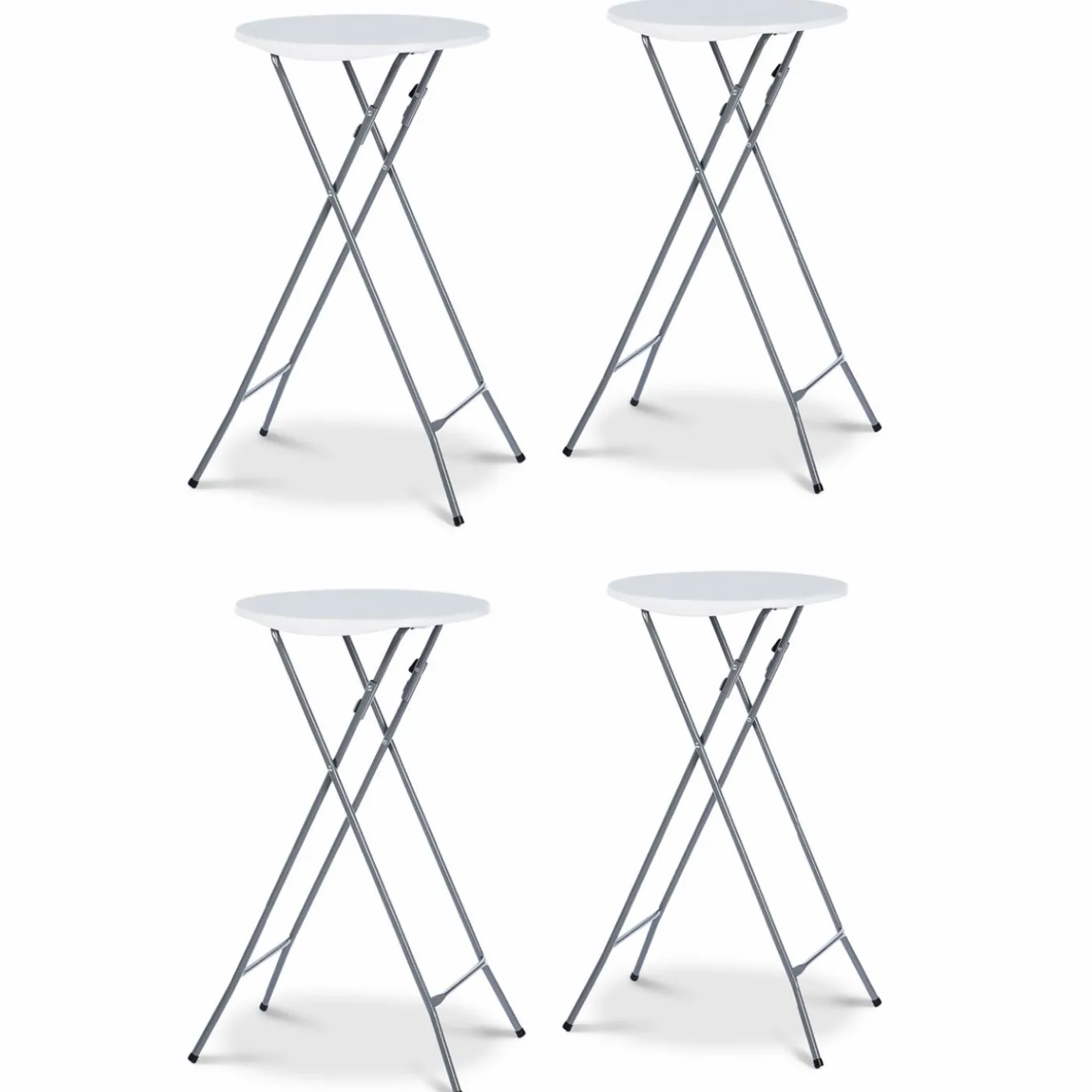 Lot de 4 tables hautes pliantes d’extérieur + housses blanches