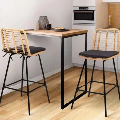 Lot de 2 tabourets de bar effet rotin pied métal noir
