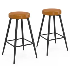Lot de 2 tabourets de bar effet cuir marron et pieds métal