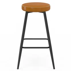 Lot de 2 tabourets de bar effet cuir marron et pieds métal