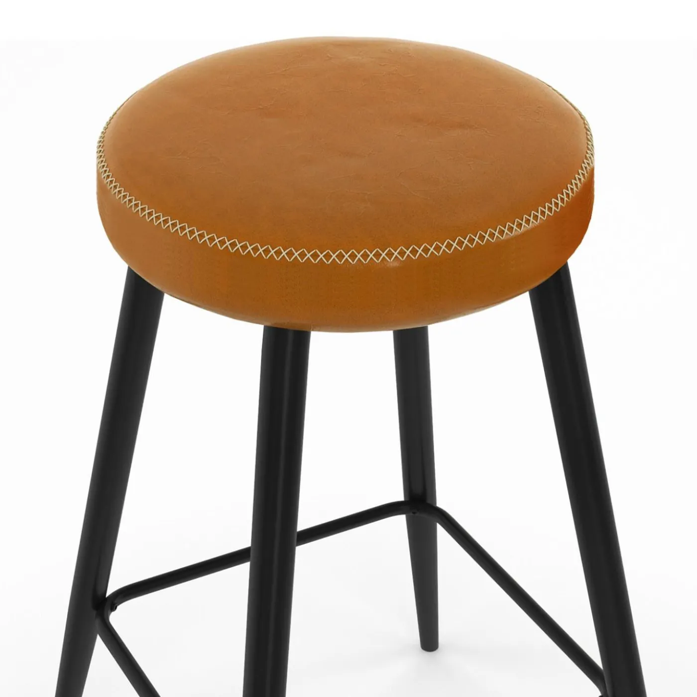 Lot de 2 tabourets de bar effet cuir marron et pieds métal